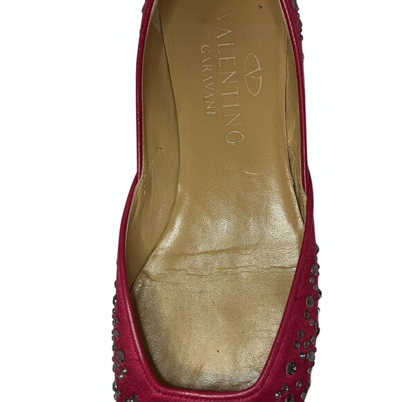 VALENTINO GARAVANI Red Satin Crystal Embellishments Flats EU 37 Bedazzled Ballet - Picture 10 of 11